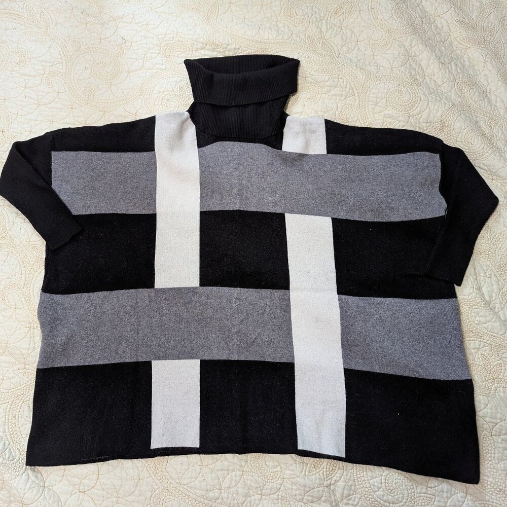 Tricotonic Women's Cowl Neck Sweater with Dolman Sleeve, black, white, and grey